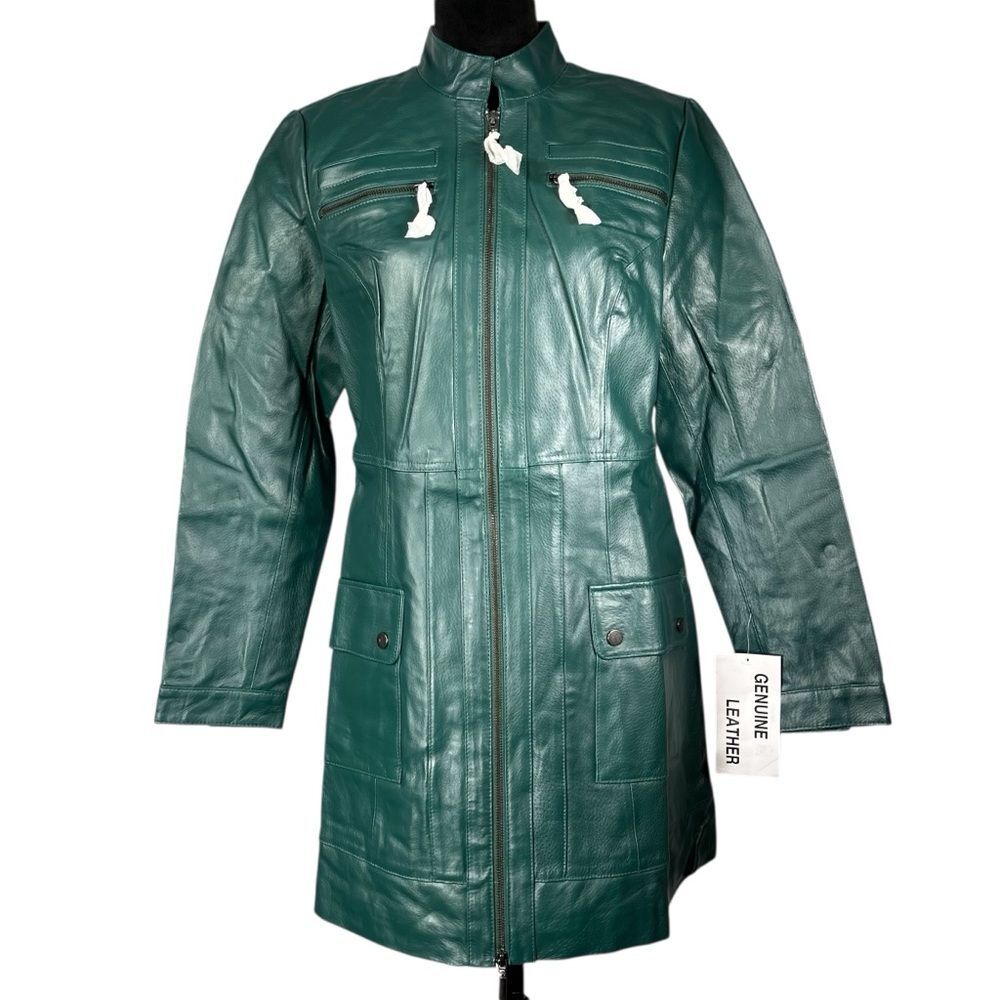 Metrostyle Green Leather Jacket Coat Long Trench Glam Whimsigoth Women’s Size 10